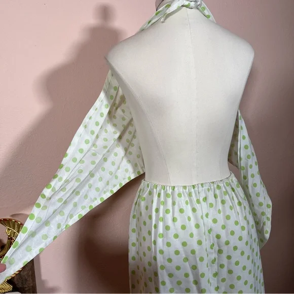 Vintage 60 70 Mod MCM Polka Dot Coquette Girl Cropped Top Maxi Skirt Set Dress - Picture 8 of 17